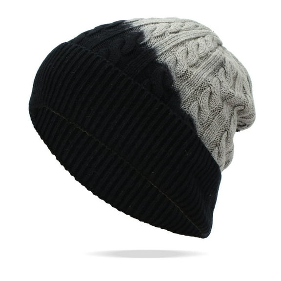 Roncen Women's Gradient Cable Knit Beanie, Charcoal Grey to Pink Ombre Slouchy Hat, Warm Winter Knit Cap