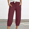 thumbnail image 1 of Roncen Women's Harem Capri Pants - Loose Fit Elastic Cuff Trousers with Solid Color & Pockets, 1 of 5