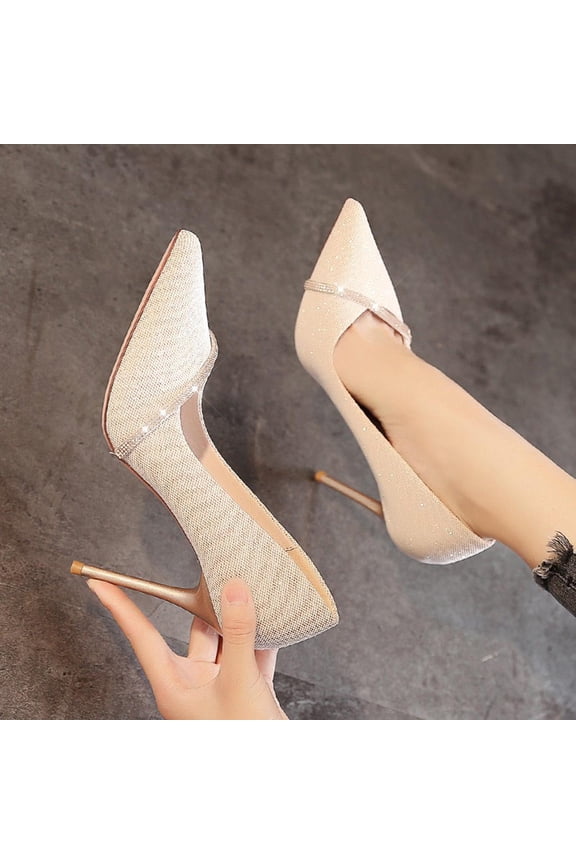 Women's High Heels Stiletto Dress Shoes - Fashion Casual 9cm Thin Heel Pointed Toe with Crystal Accents for Office & Party Low-Cut Pumps