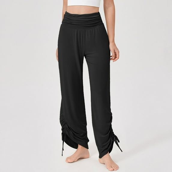 Roncen Women's High Waist Yoga Wide Leg Pants - Soft Drape Breathable Gathered Fitness Trousers for Athletic Leisure with Drawstring Waist
