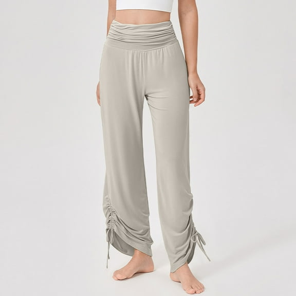 Roncen Women's High Waist Yoga Wide Leg Pants - Soft Drape Breathable Gathered Fitness Trousers for Athletic Leisure with Drawstring Waist