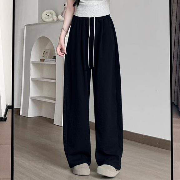 Roncen Women's High-Waisted Casual Pants - Summer Lightweight Straight-Leg Lounge Trousers with Loose Fit & Draped Fabric - Quick-Dry Athletic Design in Solid Color