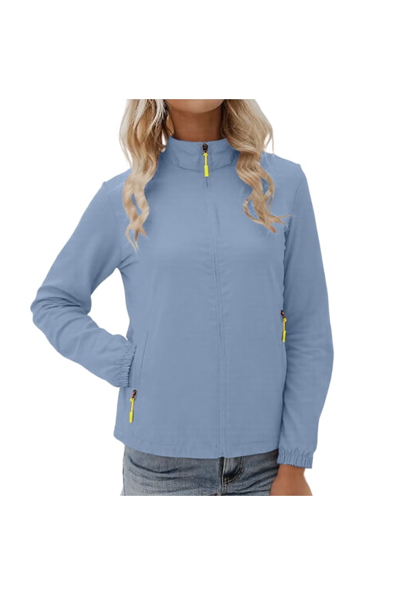 Women's Hiking Windbreaker Trench Coat - Long Sleeve Lightweight Water-Resistant Casual Jacket with Zip Front Closure, No Hood Outdoor Windproof Coat for Travel & Daily Wear