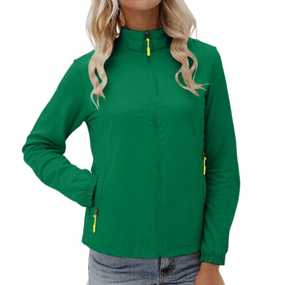 Roncen Women's Hiking Windbreaker Trench Coat - Long Sleeve Lightweight Water-Resistant Casual Jacket with Zip Front Closure, No Hood Outdoor Windproof Coat for Travel & Daily Wear