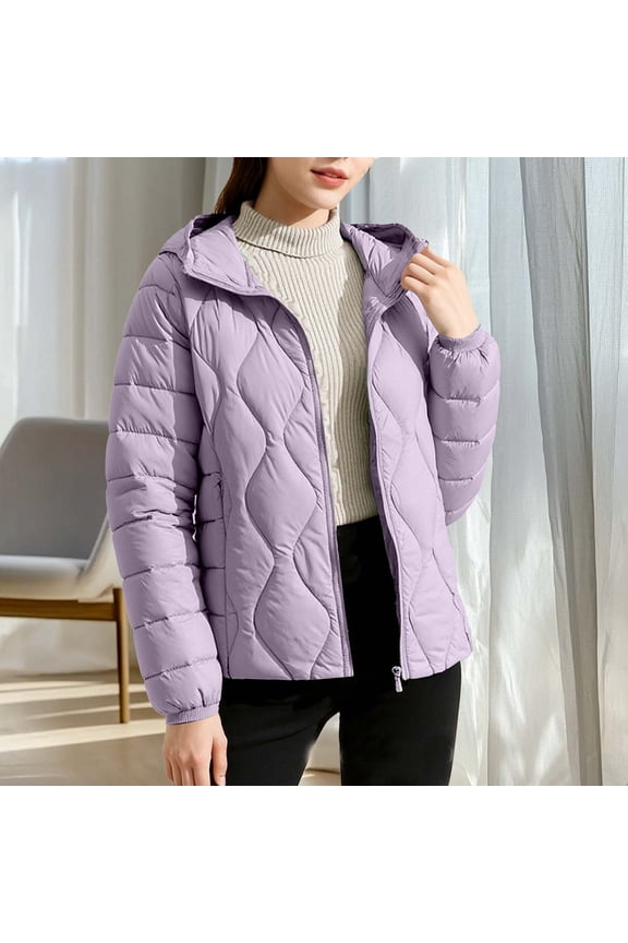 Women's Hooded Lightweight Down Jacket - Casual Warm Thin Puffer Coat for Everyday Comfort and Outdoor Use