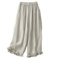 thumbnail image 1 of Roncen Women's Japanese Style Ruffle Trim Pants - Elastic Waist Wide Leg Lounge Pants, Loose Fit Bohemian Casual Trousers with Drawstring, 1 of 2