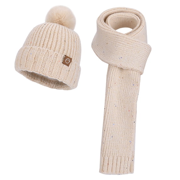 Roncen Women's Knit Hat and Scarf Set,Ribbed Winter Set with Faux Fur Pom Pom, Cozy Two-Piece Accessories
