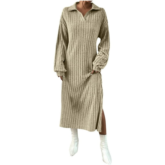 Roncen Women's Knit Sweater Dress -Casual Long Sleeve Fall/Winter Dresses V Neck Ribbed