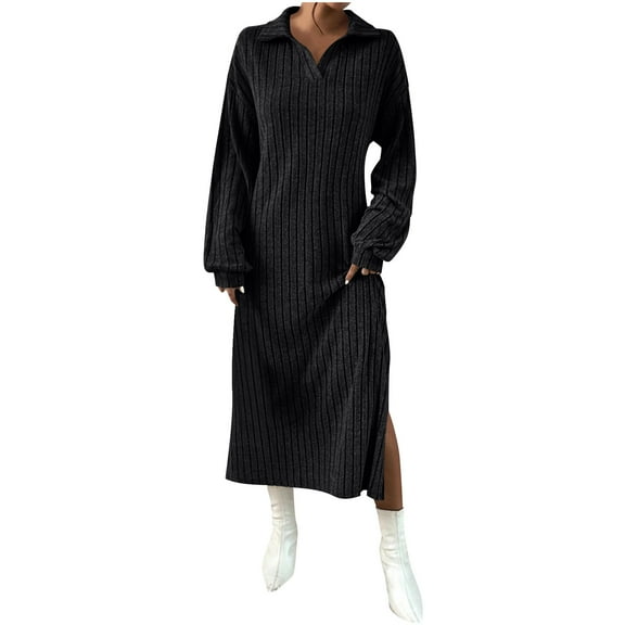 Roncen Women's Knit Sweater Dress -Casual Long Sleeve Fall/Winter Dresses V Neck Ribbed