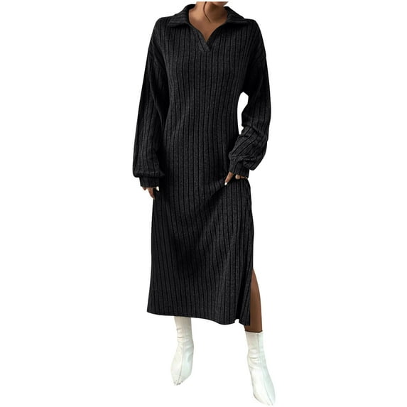 Roncen Women's Knit Sweater Dress -Casual Long Sleeve Fall/Winter Dresses V Neck Ribbed