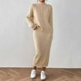 thumbnail image 1 of Roncen Women's Knitted Pure Color Two-Piece Set - Long Sleeve Turtle Neck Sweater with Skirt, Chic and Stylish Outfit, 1 of 8