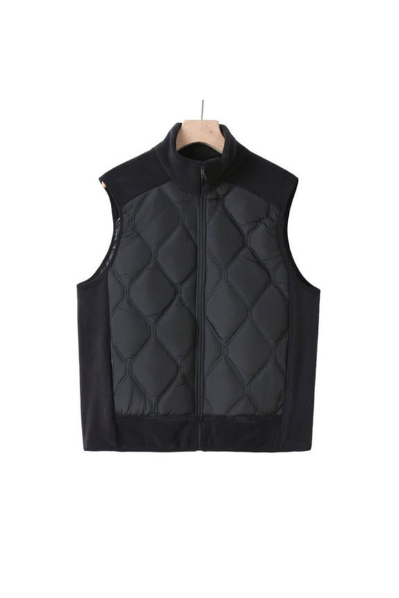 Women's Lightweight Quilted Sleeveless Vest - Solid Color Stand Collar Zip-Up Layering Piece - Slim Fit Fleece-Lined Waistcoat with Functional Pockets for Winter Warmth