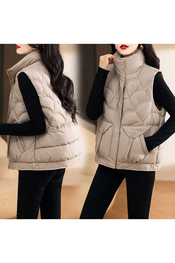 Women's Lightweight Down Vest - Stand Collar Sleeveless Slim Fit Vest with Zipper & Pockets - Casual Outerwear Jacket for Spring and Fall - Easy Wear Lightweight Sleeveless Down Vest Coat