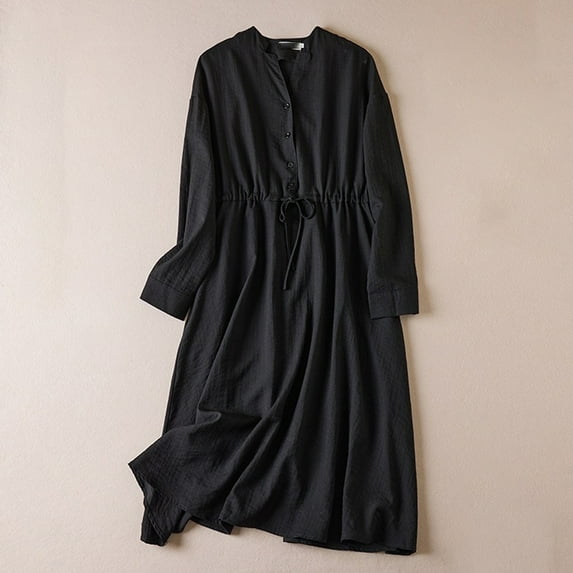 Roncen Women's Linen Blend Dress - Breathable A-Line Midi Dress with Casual Comfort Fit for Summer Beach & Daily Wear