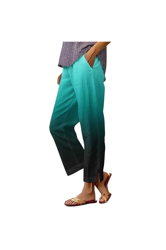 Women's Linen Cotton Solid Long Pants - Button Closure Trousers with Side Slit Design & Casual Comfort Fit