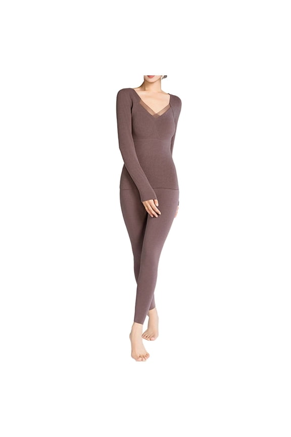 Women's Long Johns V-Neck Pure Silk Thermal Underwear Sets for Winter Base Layer