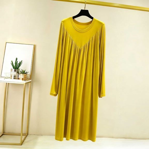 Roncen Women's Long Sleeve Nightgown Long Sleepshirt Henley Nightgowns Full Length Sleep Dress