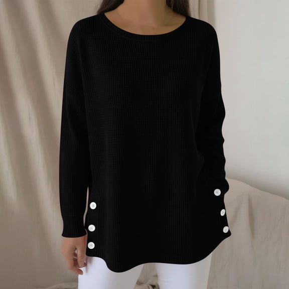 Roncen Women's Long Sleeve Tunic Tops Wear with Leggings Spring Shirts Crewneck Casual Button Tshirt 2026 Spring Clothes