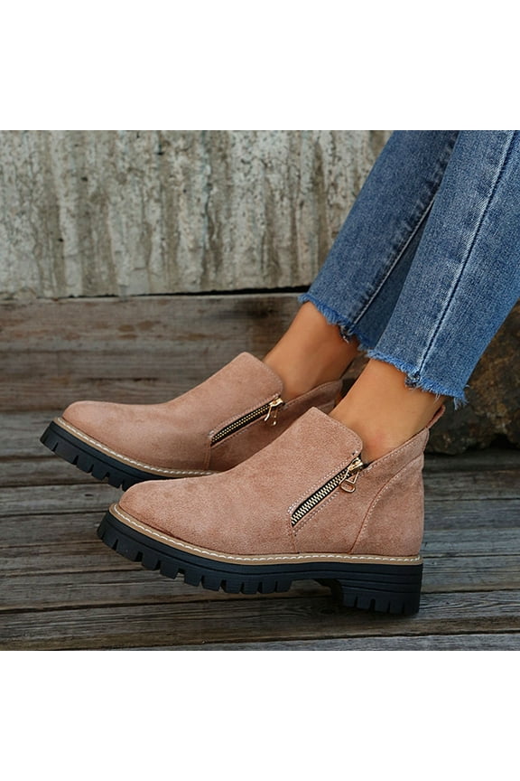 Women's Martin Boots Side Zipper Ankle Boots - Low Heel Casual Fashion Versatile Chelsea Boots with Low Cut Design