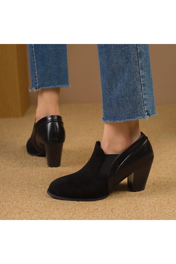 Women's Martin Boots - Fashion Casual Pointed Toe Chunky Heel Plus Size High Heel Ankle Boots with Red Design