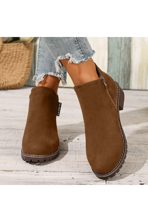 Women's Martin Boots Side Zipper Ankle Boots - Low Heel Casual Fashion Versatile Chelsea Boots with Low Cut Design