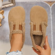Roncen Womens Mary Jane Cotton Flats - Fashion Casual Autumn Winter Outdoor Soft Style Fleece-Lined Flat Sole Driving Shoes