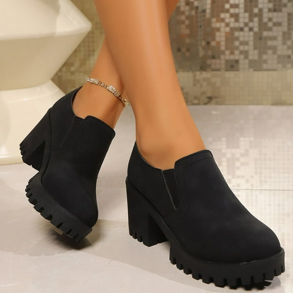 Roncen Women's Mary Jane Loafers Mid Heel Shoes - Fashion Casual Chunky Heel Thick Sole​​ Round Toe with Thick Sole, Comfy for Summer Fall Season