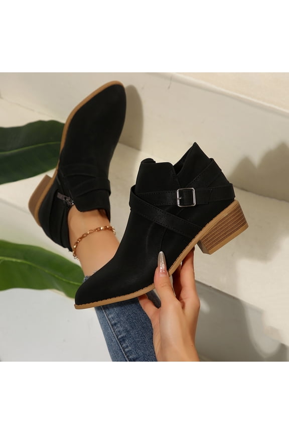 Women's Mid-Calf Boots with Chunky Block Heel - Edgy Pointed Toe Side Zipper Stylish Fall Winter Casual Boots, Versatile and Trendy Ankle Boots