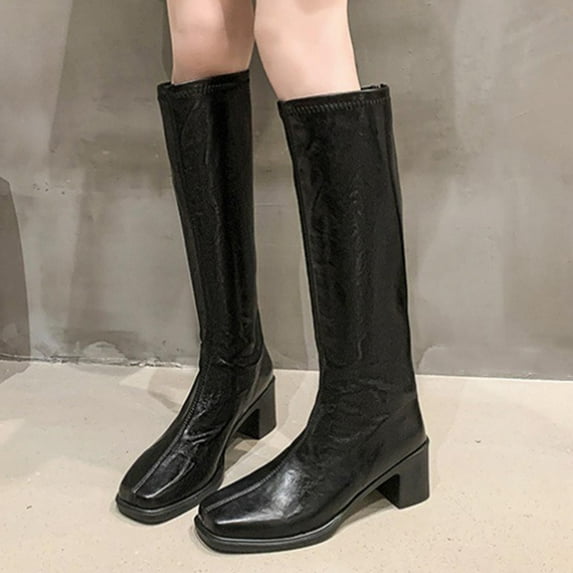 Roncen Women's Mid-Calf Boots with Chunky Mid Heel - Stylish Pointed Toe Casual Boots for Autumn Winter, Versatile Sweet & Edgy British Style Riding Boots