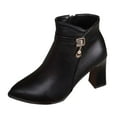 thumbnail image 1 of Roncen Women's Mid-Calf Boots with Chunky Heel - Fashion Casual Belt Buckle & Zipper Detail Edgy Style Autumn Winter Versatile Ankle Boots, 1 of 8