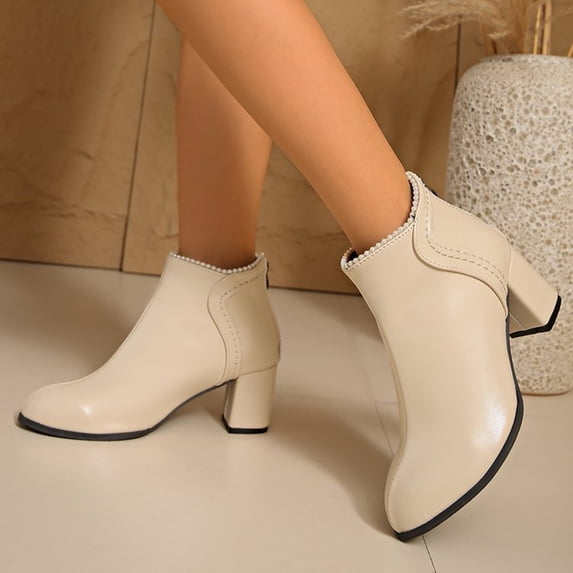 Roncen Women's Mid Heel Mid Calf Boots - Square Toe Solid Color Fashion Casual Fall Winter Boots with Trendy Versatile Design