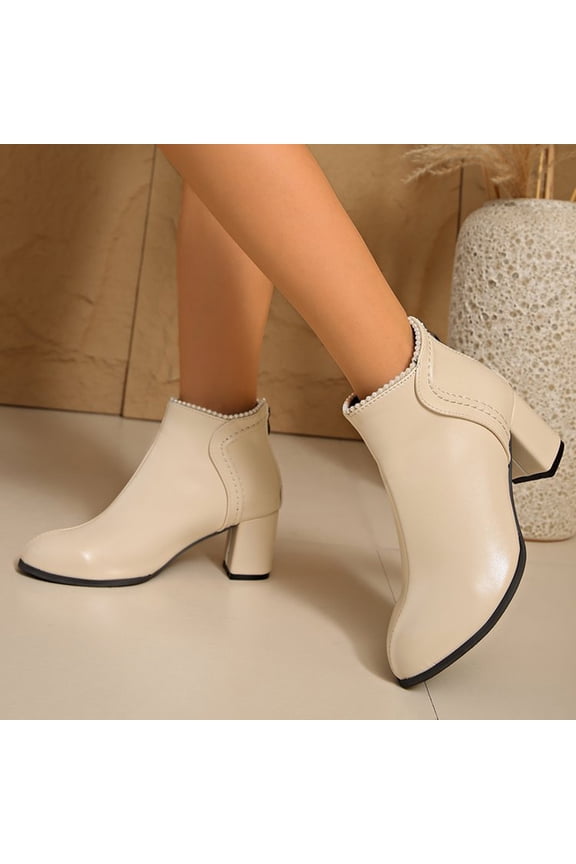 Women's Mid Heel Mid Calf Boots - Square Toe Solid Color Fashion Casual Fall Winter Boots with Trendy Versatile Design
