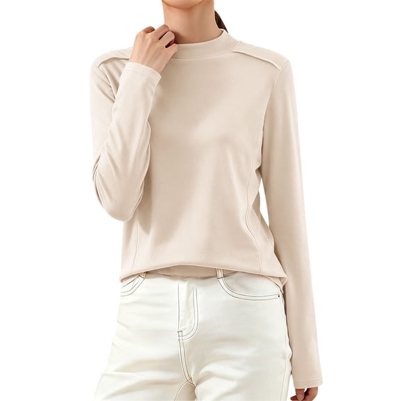 Roncen Women's Mock Turtleneck Shirts, Long Sleeve Mock Neck Pullover Tops Slim Fitted Stretch Undershirt Tee Blouse