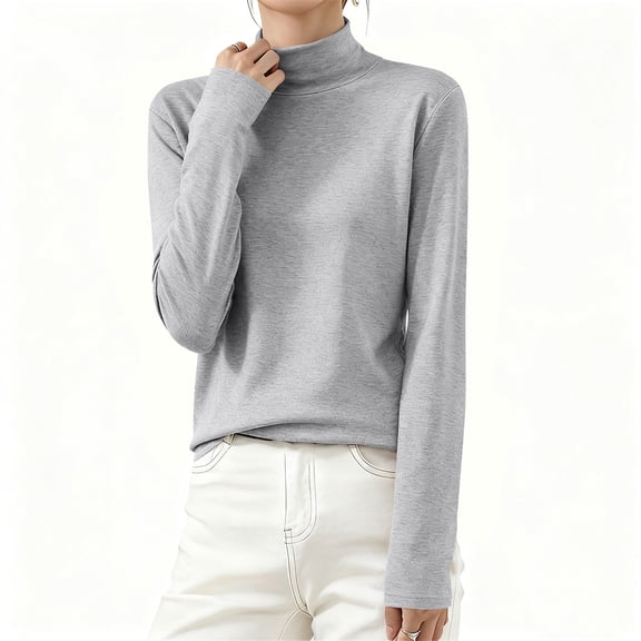 Roncen Women's Mock Turtleneck Shirts, Long Sleeve Mock Neck Pullover Tops Slim Fitted Stretch Undershirt Tee Blouse