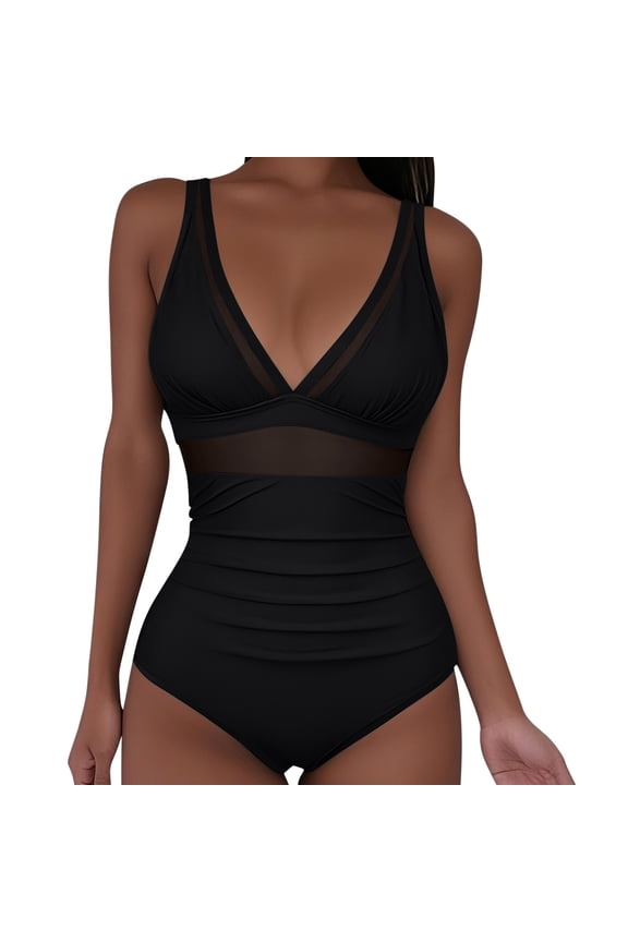 Women's One Piece Swimsuits Tummy Control Bathing Suits V Neck Ruched Push Up Halter Slimming Summer Swimwears