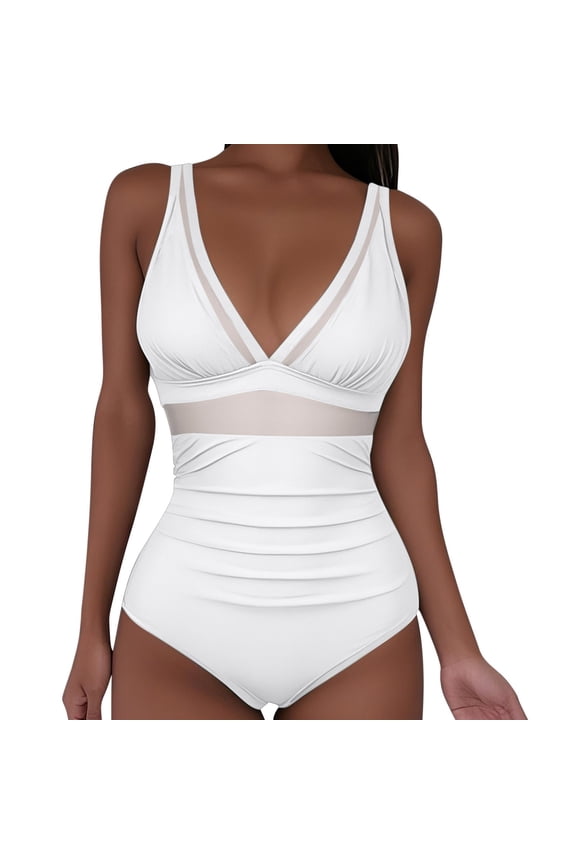 Women's One Piece Swimsuits Tummy Control Bathing Suits V Neck Ruched Push Up Halter Slimming Summer Swimwears