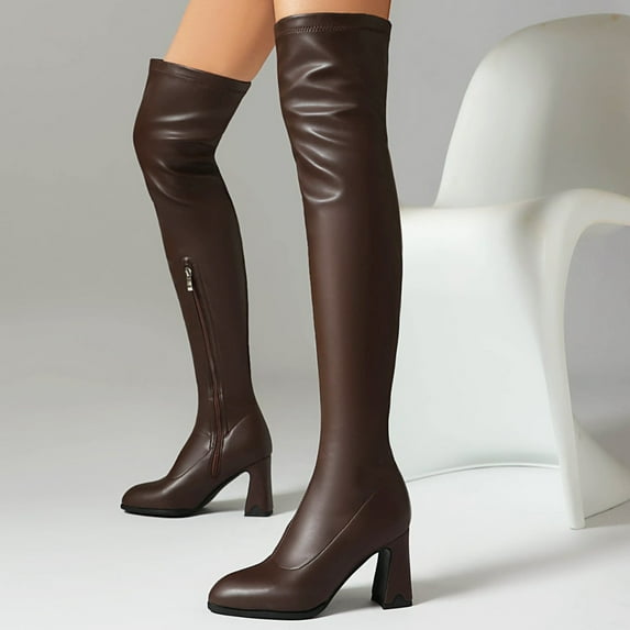 Roncen Women's Over-the-Knee Long Boots with Chunky Heel - Thick Sole Fall Winter Fashion Boots for Sweet & Cool Style, Trendy Casual Versatile Lace-Up Design