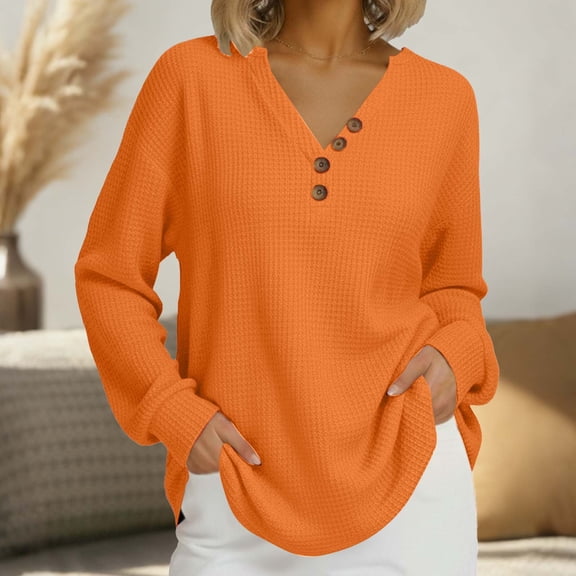 Roncen Women's Oversized Sweaters Batwing Long Sleeve Loose V Neck Button Henley Tops Pullover Knit Jumper