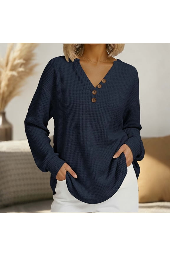 Women's Oversized Sweaters Batwing Long Sleeve Loose V Neck Button Henley Tops Pullover Knit Jumper