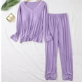 thumbnail image 1 of Roncen Women's Pajama Set with Built-in Bra, Soft Modal V-Neck Long Sleeve Shirt & Pants, Comfortable 2-Piece Loungewear, 1 of 6