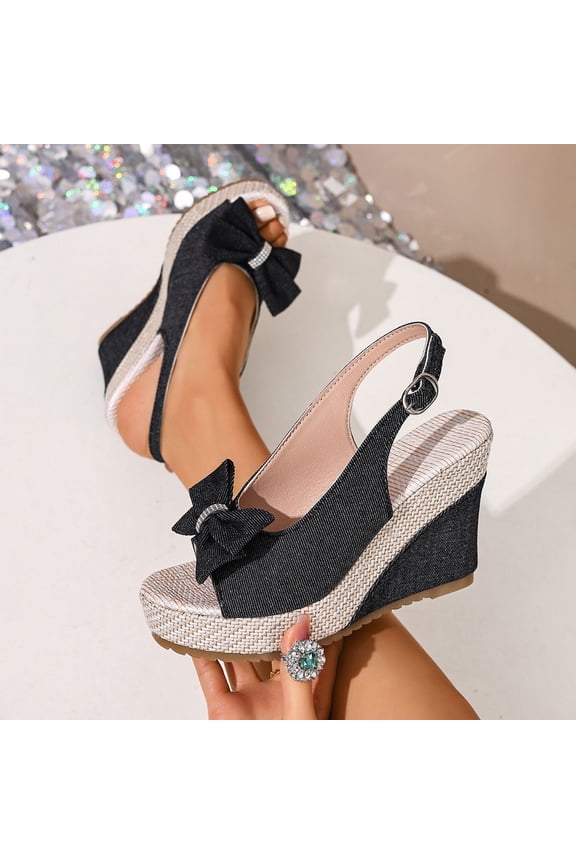 Women's Peep Toe Wedges Heels Slingback Espadrille Platform Sandals Side Bowknot Casual Shoes