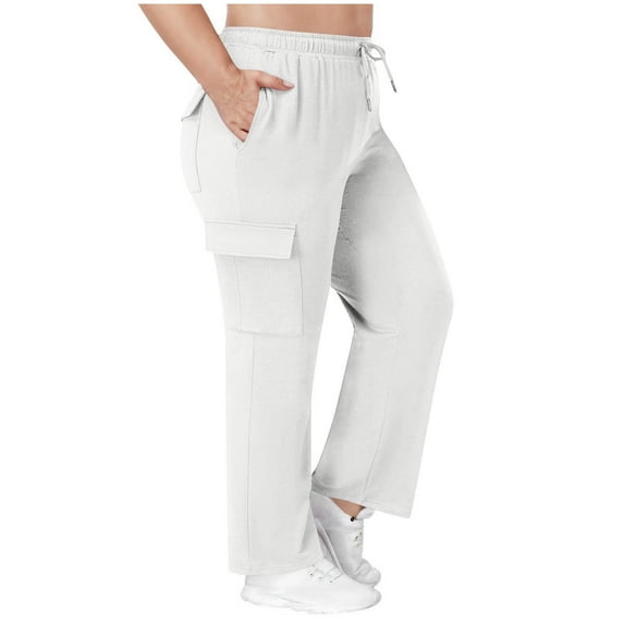 Roncen Women's Plus Size Solid Jogger Pants - Loose Fit Elastic Waist Trousers with Drawstring & Pockets for Casual Comfort