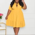 thumbnail image 1 of Roncen Women's Plus Size Solid Shirt Dress - Notched Collar Short Sleeve with Single Button Closure, Casual Office Wear Comfortable Tunic Dress for Daily Outings, 1 of 5