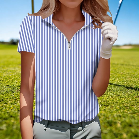 Roncen Women's Polo Shirts Golf T Shirt Casual Zippered Top Short Sleeve Tee
