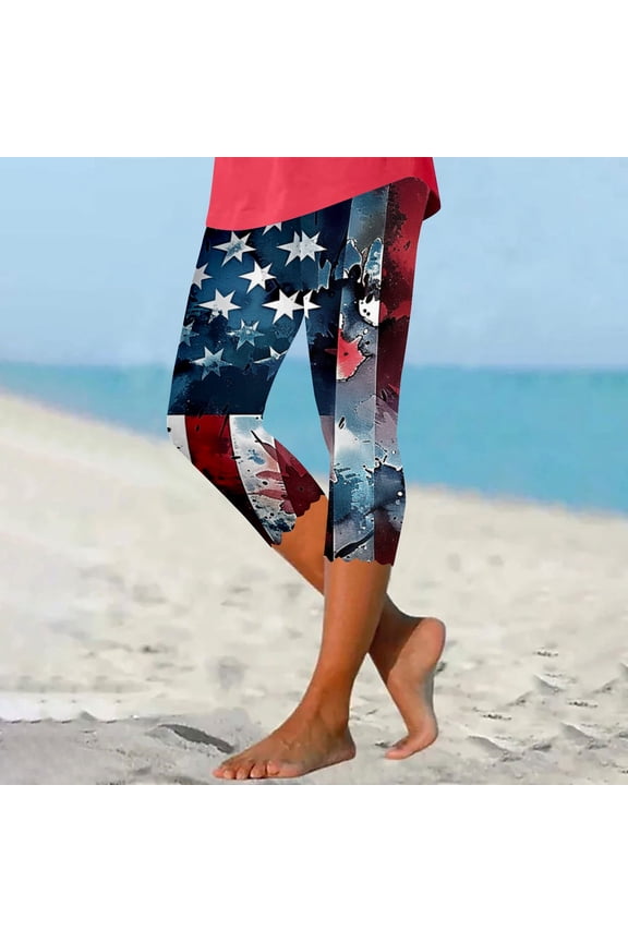 Women's Printed High Waist Cropped Pants - Slim Fit Summer Capris with Comfortable Waistband for Casual Layering