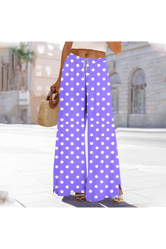 Women's Printed Wide Leg Cargo Pants - Casual Elastic Waist with DNatural​​string, Side Slits & Functional Pockets