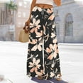 thumbnail image 1 of Roncen Women's Printed Wide Leg Pants - Casual Elastic Waist Trousers with Drawstring, Side Slit Hem & Pockets, 1 of 9