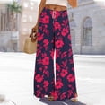 thumbnail image 1 of Roncen Women's Printed Wide Leg Pants - Casual Elastic Waist with Drawstring, Cargo Side Slits & Functional Pockets, 1 of 8