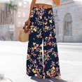 thumbnail image 1 of Roncen Women's Printed Wide Leg Pants - Casual Elastic Waist with Drawstring, Side Slits & Pockets, 1 of 9