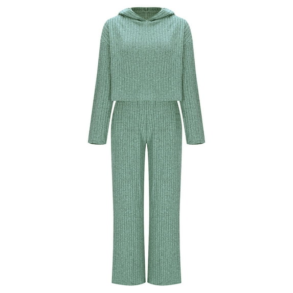 Roncen Women's Pure Color Comfortable Hooded Sweatpants and Long Pants Home Wear Set